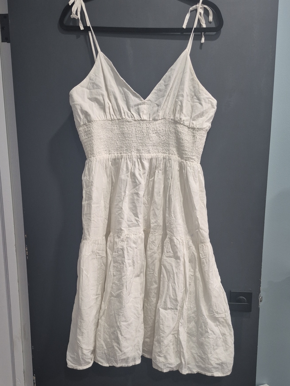 RW&CO. White Tie-Shoulder Smocked Midi Dress XL
